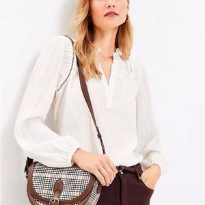 Ann Taylor LOFT Split Neck Ivory Long Sleeve Top